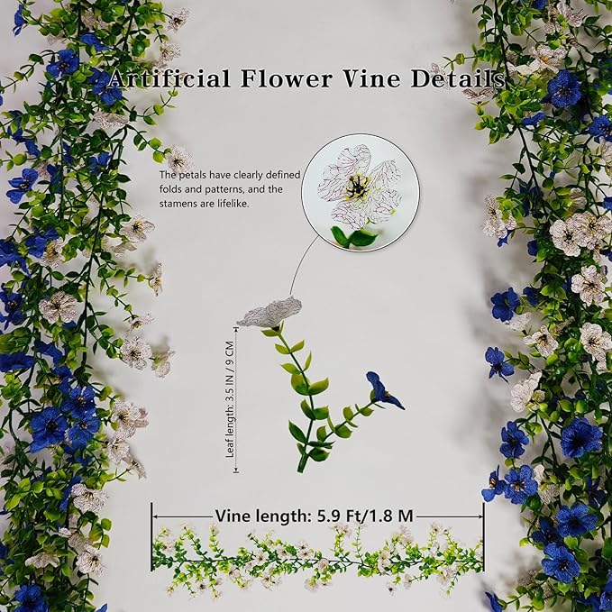 4 Pcs Faux Flowers Garland Plant, Artificial Vines Hanging Flowers Leaves Greenery Garland for Wedding Backdrop Arch Wall Decor, 6 Feet/pcs UV Resistant Indoor Outdoor