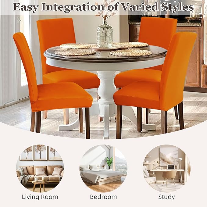 Sufdari Dining Chair Covers,Kitchen Chair Cover,Parsons Chair Slipcover,Spandex Chair Protectors for Dining Room Stretch Chairs Cover Set of 8 -Orange