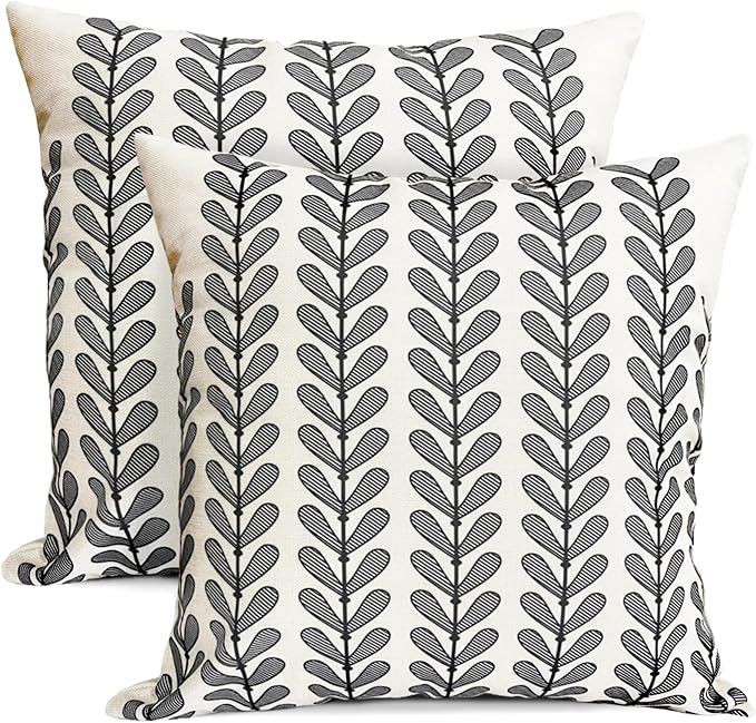 Decorative Throw Pillow Covers Set of 2 Black Pillow Covers 16x16 Inch Throw Pillow Cover Linen Pillowcase Modern Boho Farmhouse Outdoor Pillow Covers for Couch Sofa Bed Living Room
