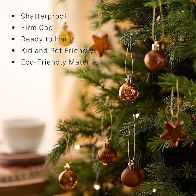 DecorbyHannah Mini Christmas Tree Ornaments, 35ct 1.18inches Copper Broze Christmas Ball Ornaments for Tree Decorations, Small Clear Shatterproof Plastic Hanging Balls Bulk for Xmas,Easter, Party