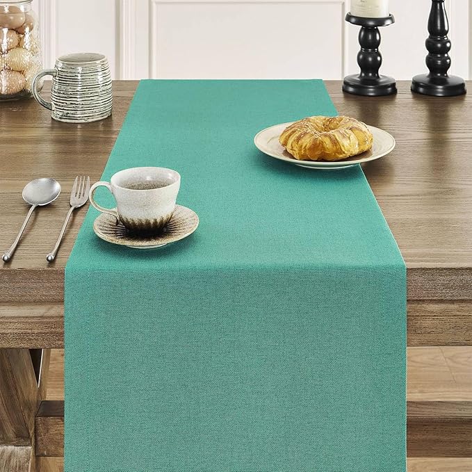 ZeeMart Basic Linen Style Table Runner, 14 x 108 Inch Teal Chambray, Rustic Farmhouse Teal Table Runners 108 Inches Long, Everyday Polyester Table Runner - Machine Washable & Easy Care