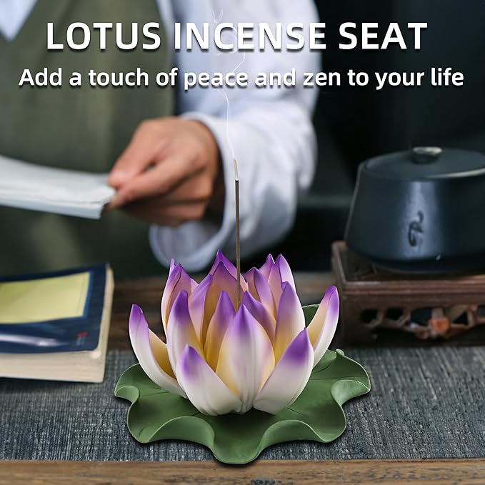 Lotus Incense Burner - Incense Burner Holder for Home Incense Holder Decor Incense Holder for Sticks Yoga, SPA (Z1-Purple Yellow)