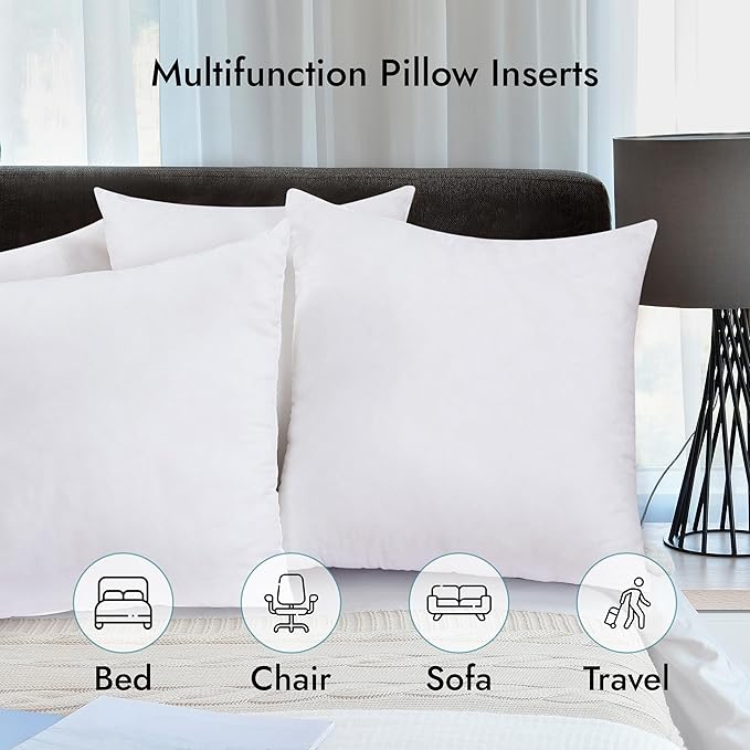 ROYALE LINENS 20 x 20 Pillow Insert - Down Alternative Throw Pillows Insert - Square Pillow Pack of 2 White - Bed & Couch Pillows - Inner Cushion for Bed, Cushion for Living Room - Shams Stuffer