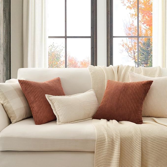 Topfinel Decorative Terracotta Throw Pillow Covers Cushion Cases, Set of 4 Soft Velvet Modern Double-Sided Designs, Rustic Fall Home Decor, Pillow Inserts Not Included 26x26 inch