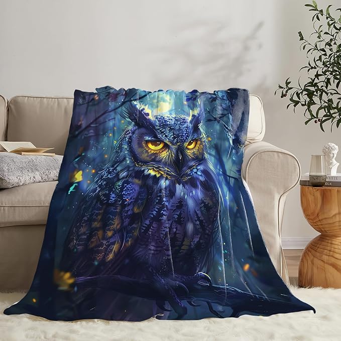 Tijuboni Owl Throw Blanket Owl Gifts for Girls Boys Women Men Kids Adults Soft Flannel Fleece Blanket for Couch Sofa Bed Home Decor 50"x60"