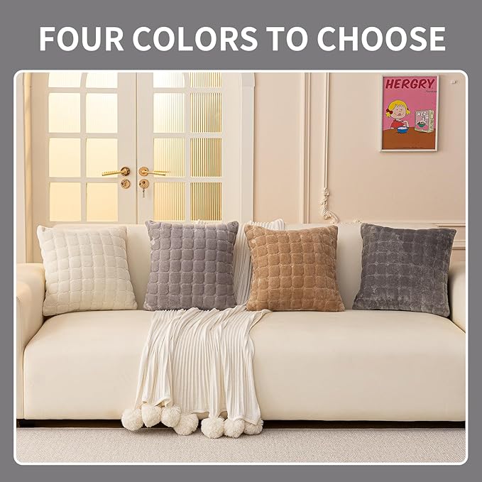 Velvet Throw Pillow Covers(Pack of Two, Dark Grey) 20×20 Inch Decorative Pillows Cover Neutral Soft Chenille Couch Pillows with Zipper Aesthetic for Living Room and Bedroom