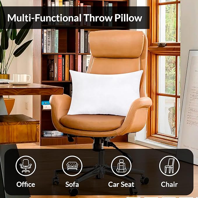 ROYALE LINENS 12x20 Pillow Insert - Down Alternative Throw Pillows Insert - Rectangle Pillow Pack of 2 White - Bed & Couch Pillows - Inner Cushion for Bed, Cushion for Living Room - Shams Stuffer