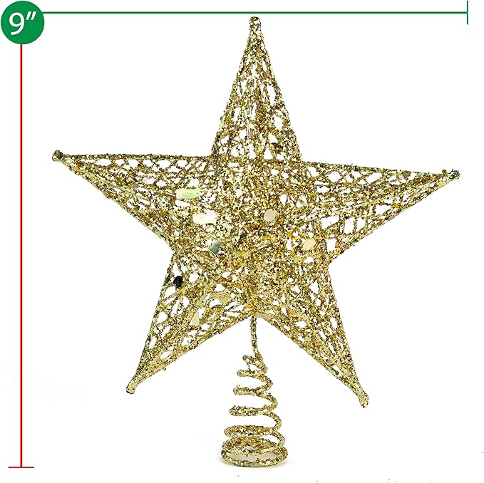 Ornativity Silver Star Tree Topper - Christmas Gold Glitter Sparkle Star Ornament Holiday Decor Top Toppers Xmas Decoration 9"