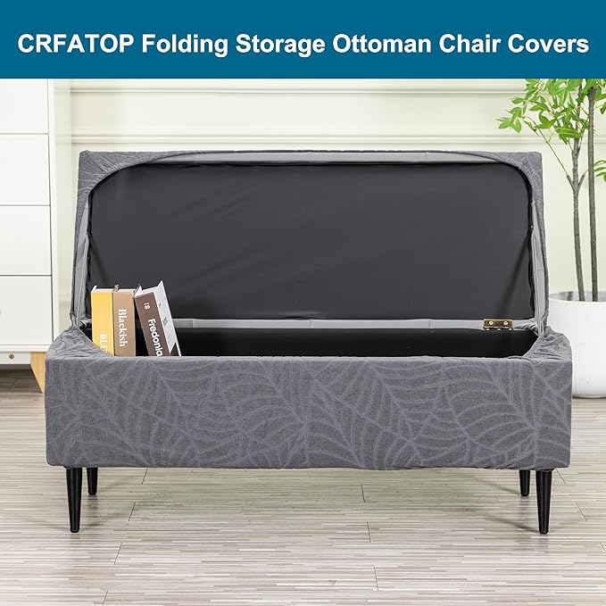 CRFATOP Waterproof Jacquard Ottoman Stool Cover Stretch Folding Storage Footstool Bench Slipcovers Upholstered Foot Chest Chair Covers Washable Entryway Furniture Protector,S,Dark Grey