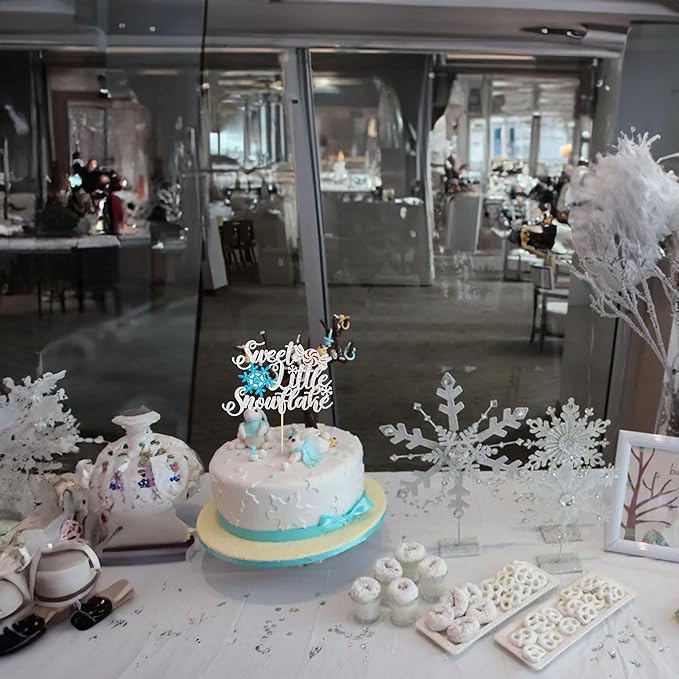 Gyufise 1 Pack Sweet Little Snowflake Cake Topper Silver Little Snowflake with Candy Cake Decoration for Winter Snowflake Baby Shower Boys Girls Winter Onederland 1st Birthday Party Decorations