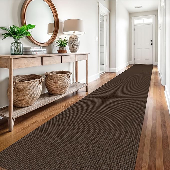 EARTHALL Runner Rug 3x18 Ft Washable Runners for Hallways Extra Long Woven Non Slip Entryway Runner Braided Kitchen Runner Indoor Outdoor Carpet Runners for Hotels, Officel, Stair, Brown