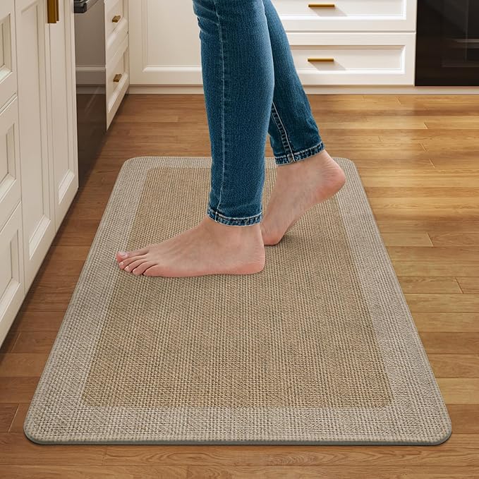 Non Slip Kitchen Mat Washable, Absorbent Kitchen Mats for Floor, Soft Woven Standing Floor Mat Sink Mat, Rubber Backing Runner Rugs for Kitchen, Sink and Laundry, Easy to Clean, 17"×30", Brown