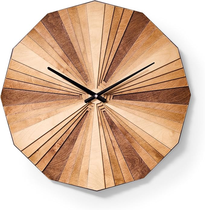 Parametric Wood Wall Clock, 3D Birch Plywood Layered Acoustic Wooden Decorative Clock (Small)