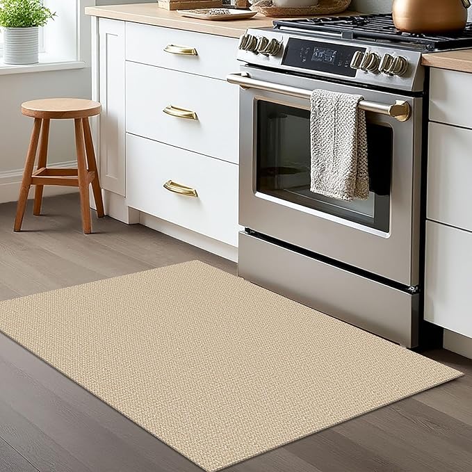 EARTHALL Washable Area Rug 2x3 Ft Non Slip Rugs for Entryway Braided Small Throw Rugs with Rubber Backing Door Mat Indoor Outdoor Entrance Rug for Kitchen Foyer Front Door, Golden Beige/White