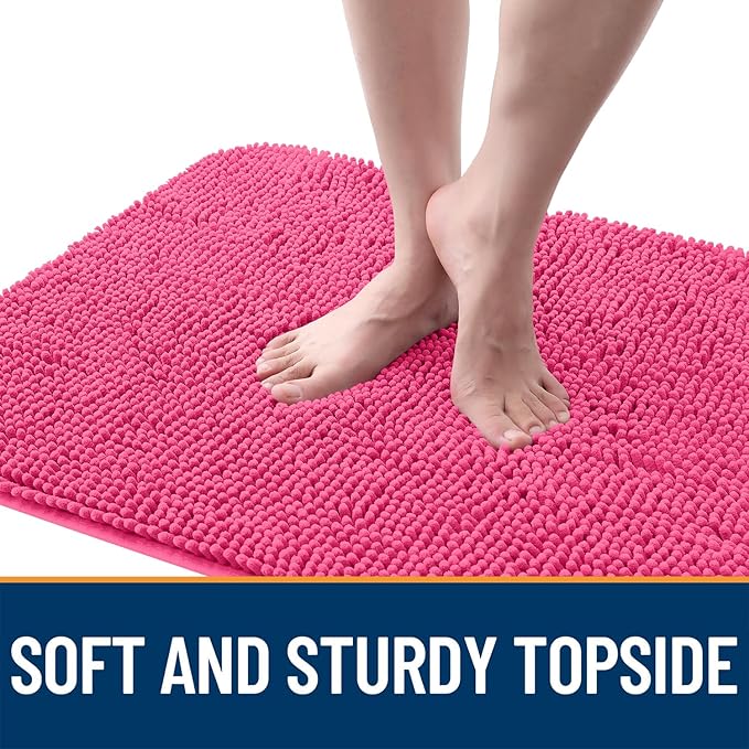 OLANLY Dog Door Mat for Muddy Paws 59x32, Absorbs Moisture and Dirt, Absorbent Non-Slip Washable Doormat, Quick Dry Chenille Mud Mat for Dogs, Entry Indoor Entryway Carpet for Inside Floor, Hot Pink