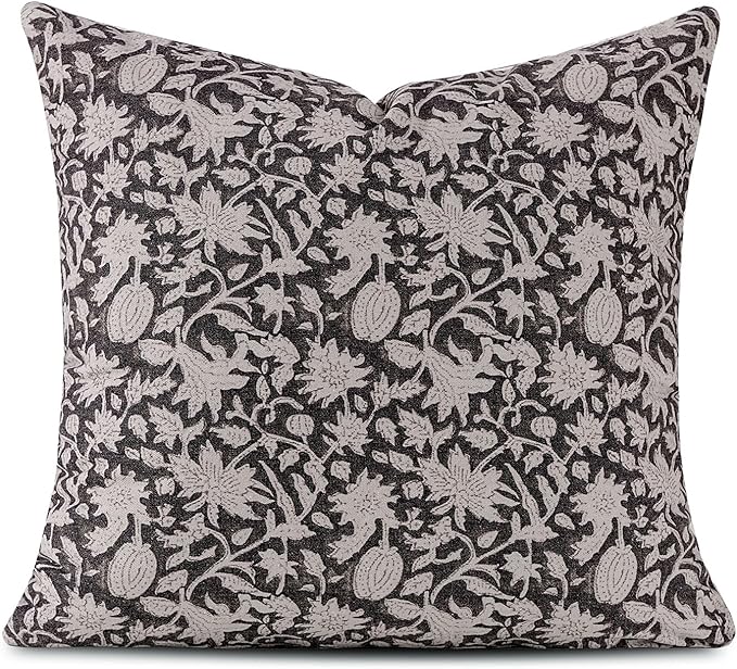 Amor Virisso Floral Throw Pillow Covers 24x24 Couch Pillows for Living Room Bed Block Print Decorative Accent Throw Pillow Covers Farmhouse Neutral Pillow Covers Sofa Pillows 1PC, Black