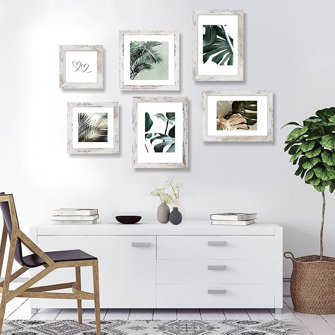 6x9 Picture Frame Set of 2, Made of Real Glass and Distressed White Wooden Frame - 6 by 9 Photo for Wall or Tabletop Display