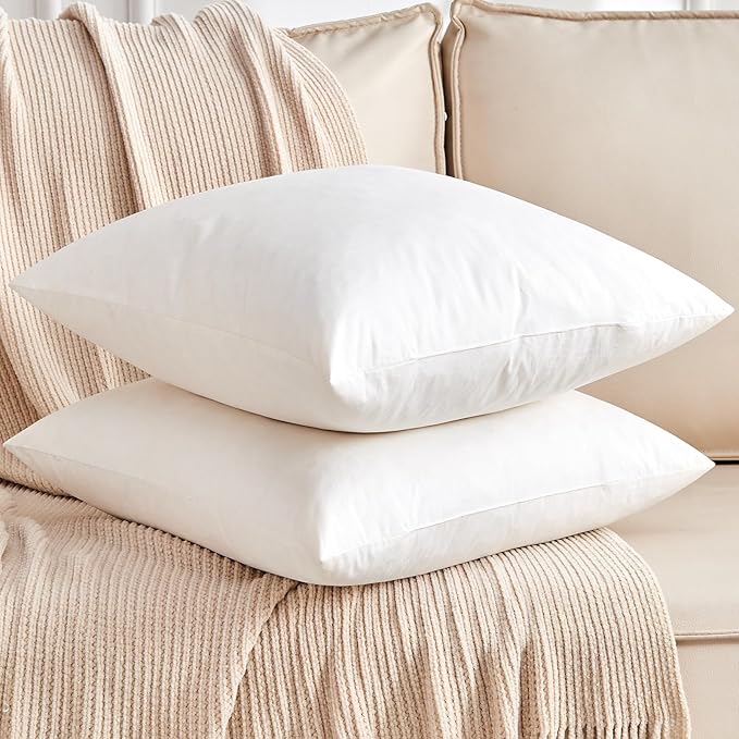 Organic Feather Down Throw Pillow Inserts (26x26 Inch, Set of 2) - 100% Cotton Shell, Filling of Feathers & Memory Foam, Euro Square Decorative Pillow Form Core for Couch, Sofa, and Bed