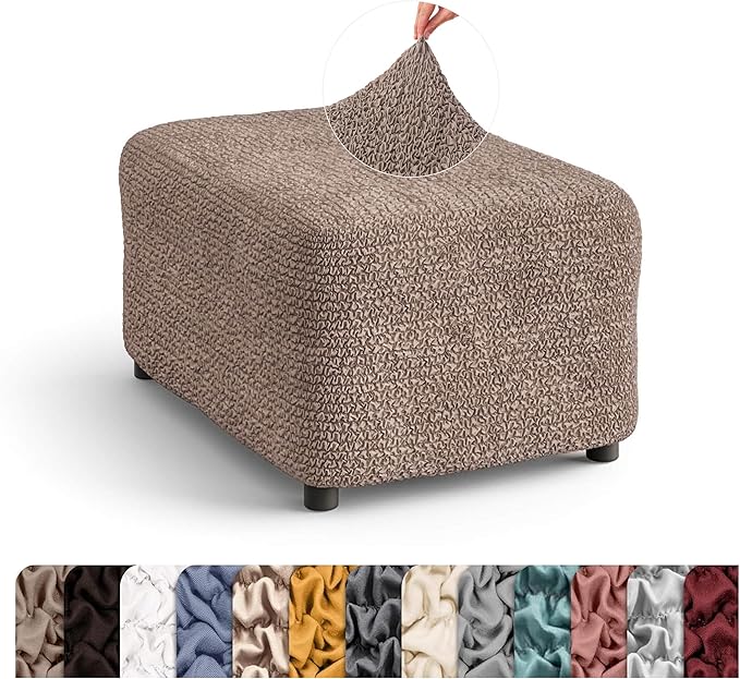 PAULATO BY GA.I.CO. Ottoman Cover Stool Cover Pouf Slipcover - Soft Polyester Fabric Slipcovers - 1-Piece Form Fit Stretch Furniture Protector - Microfibra Collection - Marsala (Ottoman)