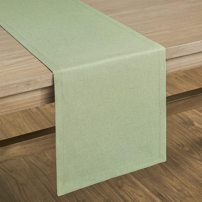 ZeeMart Basic Linen Style Table Runner, 14 x 72 Inch Sage Green, Rustic Farmhouse Green Table Runners 72 Inches Long, Everyday Polyester Table Runner - Machine Washable & Easy Care