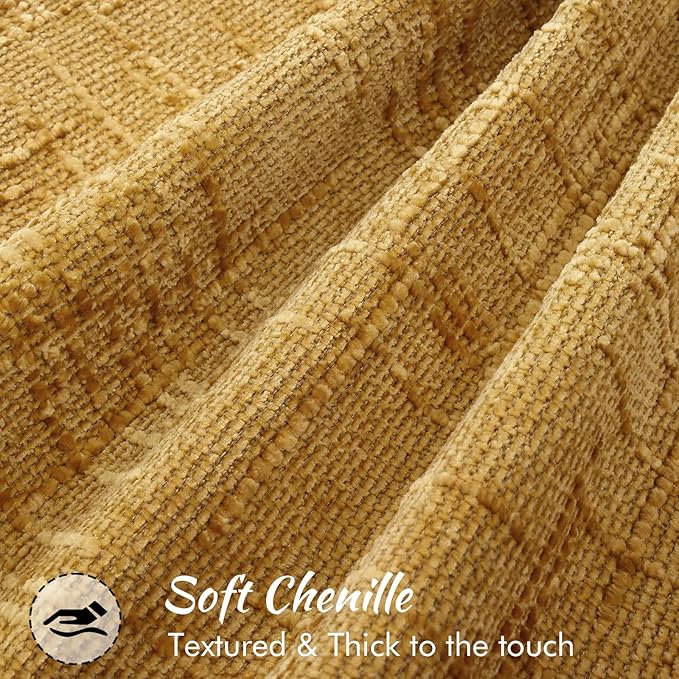 decorUhome Chenille Throw Pillow Covers 16x16 Set of 2, Thick Textured Slubby Neutral Decorative Pillow Covers with Elegant Design for Couch, Sofa, Living Room, Mustard Yellow