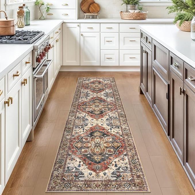 2x7 Washable Runner Rug for Hallways, Terracotta Soft Classic Kitchen Rugs with Non-Slip, Non-Shedding Boho Rug for Hallways Entryway Bedroom Bathroom Laundry Indoor