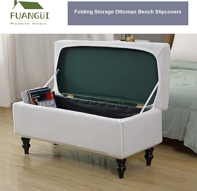 FUANGUI Ottoman Cover Stretch Storage Ottoman Bench Slipcover Printed Folding Storage Bench Ottoman Cover Footrest Stool Slipcover Footstool Protector Cover with Elastic Bottom,Medium