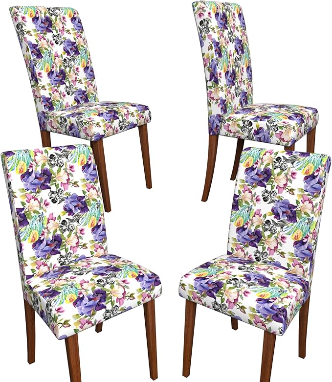 Stretch Dining Chair Covers Set of 4,Floral Print Chair Covers,Soft Removable Washable,Pet Friendly Furniture Protector,Universal Chair Slipcovers for Home, Kitchen,Ceremony Dining Room Seat