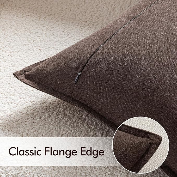 EMEMA Throw Pillow Covers Decorative Linen Pillow Covers 24x24 Inch Dark Brown Boho Farmhouse Neutral Couch Throw Pillows for Bed Pack of 2 Accent Pillowcase Modern Sofa Cushion Livingroom Home