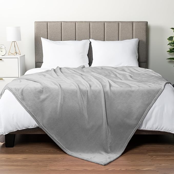 PAVILIA Light Grey Fleece Throw Blanket for Couch Twin Size, Silver Super Soft Fuzzy Flannel Throw for Sofa, Luxury Plush Microfiber Blanket Twin Bed, Home Decorative Velvet Gift Blanket, 60x80