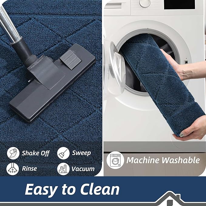 BEQHAUSE Dirt Trapper Door Mat 32" x 72", Doormat Non-Slip Entryway Rugs Washable, Dog Door Mat Stain Resistant and Absorbent Welcome Floor Mat for Front Back Door, Muddy Wet Shoes & Paws, Navy Blue