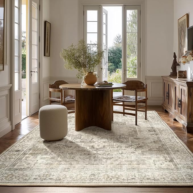 Washable Area Rugs for Living Room: 5x7 Bedroom Area Rugs Boho Vintage Rugs Stain Resistant Non Slip Low Pile Soft Lightweight Carpet for Kitchen Dining Room Farmhouse Nursery Kids Room Home Office