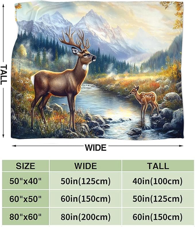 Tijuboni Elk Deer Throw Blanket Mountain Cabin Gifts for Women Men Girls Boys Kids Adults Soft Flannel Fleece Blanket for Couch Sofa Bed Home Decor 60"x80"