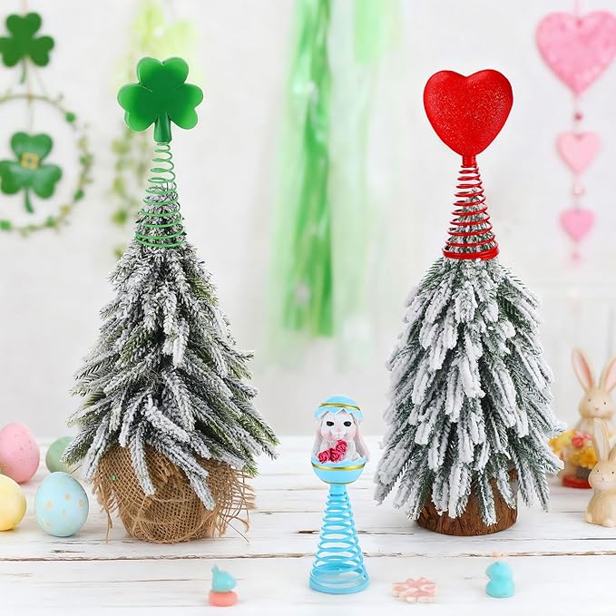 3pcs Valentines Easter St Patrick's Day Easter Mini Tree Topper Glitter Hearts Tree Topper Resin Shamrock Bunny Decorations for Holidays Festival Party Ornament Home Decoration