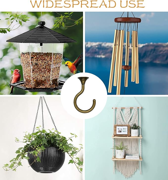 4 Sets Ceiling Hook Large Swag Heavy Duty Swag Hook with Hardware for Hanging Plants Ceiling Easy Installation Cavity Wall Dry Wall Indoor & Outdoor (4 Sets Antique Brass)