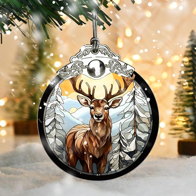 Stained Glass Christmas Ornament, Jocidea Deer Christmas Decorations, Christmas Tree Ornament, Deer Lovers Gifts, Holiday Decor and Xmas Gifts Ideas