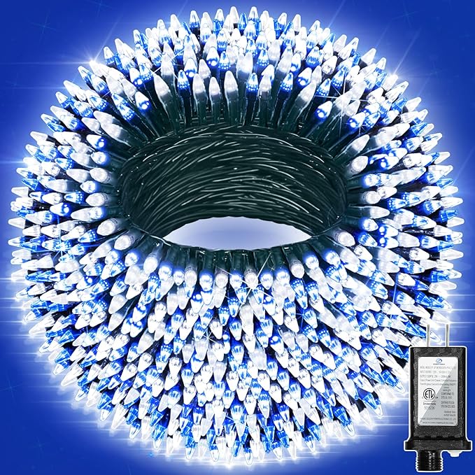 240FT 750LED Christmas Lights,12 Modes Blue and Cool White Outdoor String Lights with Timer & Dimmable, Waterproof Green Wire Christmas String Lights for Tree Xmas Patio Fence Wedding Party Decor