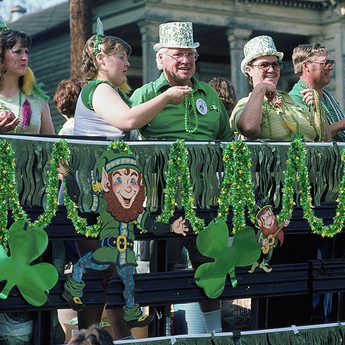 St Patricks Day Garland Decor,50Ft Glitter Tinsel Irish Shamrock Garland Decorations for Tree Mantle Bedroom Office Classroom Party Indoor Outdoor Holiday Home Green Gold