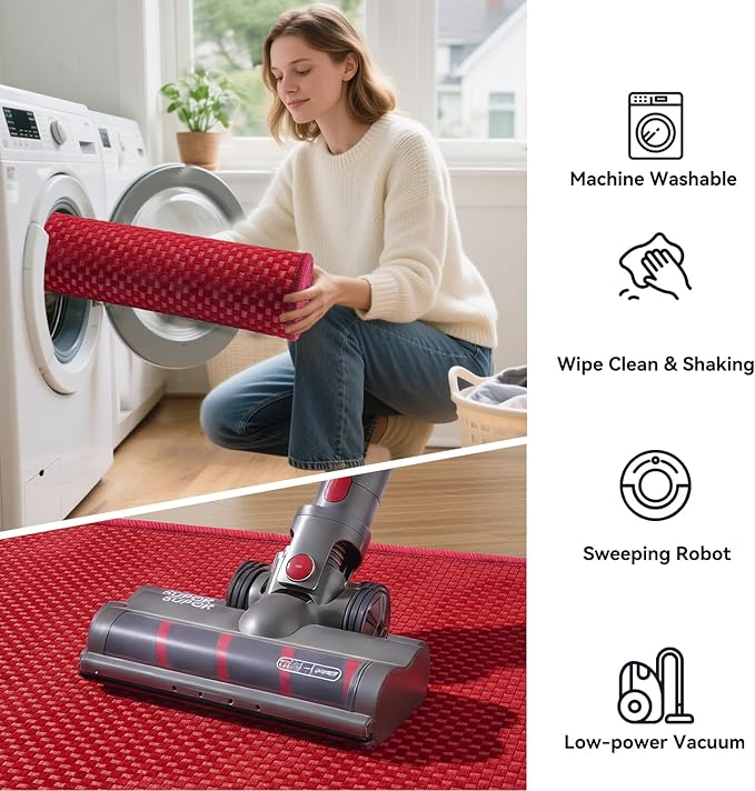 2x3 ft Indoor Door Mat Entryway Rug Non Slip Boho Woven Washable Small Area Rugs Runner, Front Entry Rug Entrance Doormat for Hall Porch Bathroom Kitchen Bedroom Easy Clean, Red 24"x36"
