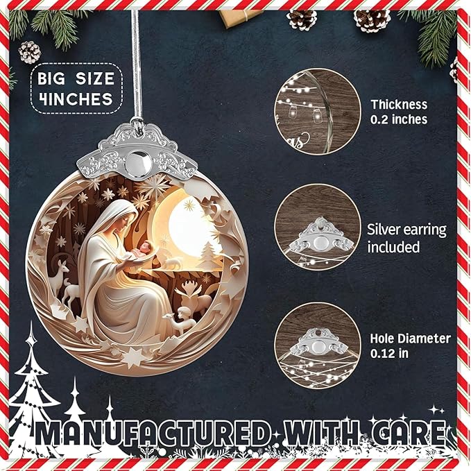 Nativity Christmas Ornament 2025, Religious Ornaments for Christmas Tree, Holy Family Ornament, Christian Ornaments, Mary and Baby Jesus Ornament, Faith-Based Holiday Decoration Gifts