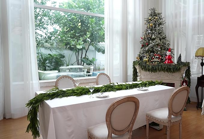2 Pcs 6 Ft Christmas Garland Real Touch Norfolk Pine Garland Christmas Decorations Faux Realistic Winter Pine Garlands for Mantle, Table, Stairs, Doorframe, Fireplace Indoor Outdoor Holiday Xmas Decor