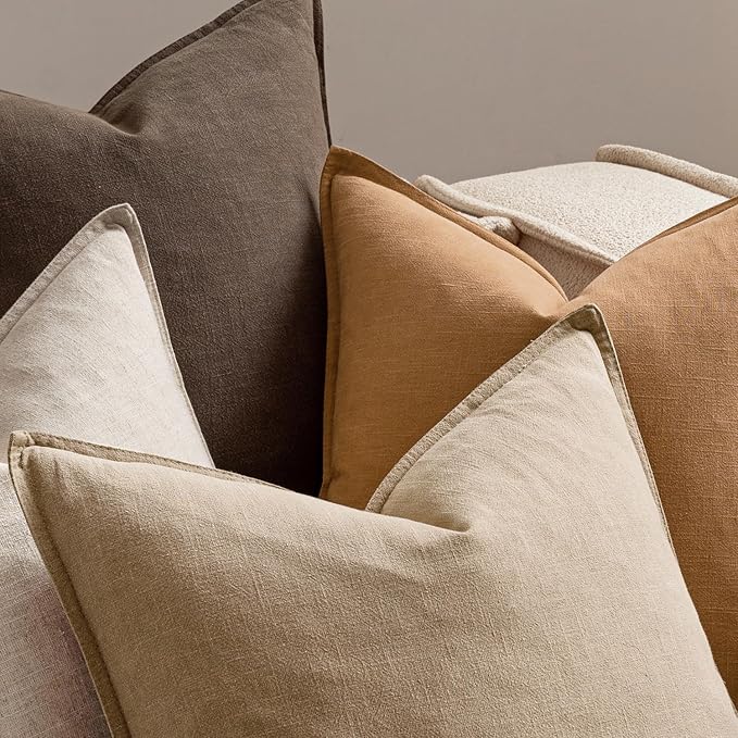 MIULEE Neutral Brown Linen Pillow Covers Pack of 4 Decorative Natural Solid Fall Throw Pillow Covers Soft Accent Boho Farmhouse Couch Pillowcases Modern Home Decor for Living Room Bed Sofa 18x18 Inch