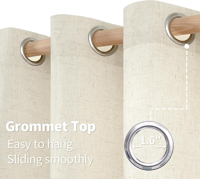 YoungsTex 60 Inch Wide Linen Curtains 2 Panels Grommet 63 Inch Length Light Filtering Window Drapes Privacy for Bedroom Office Living Room, 60 X 63 Inch
