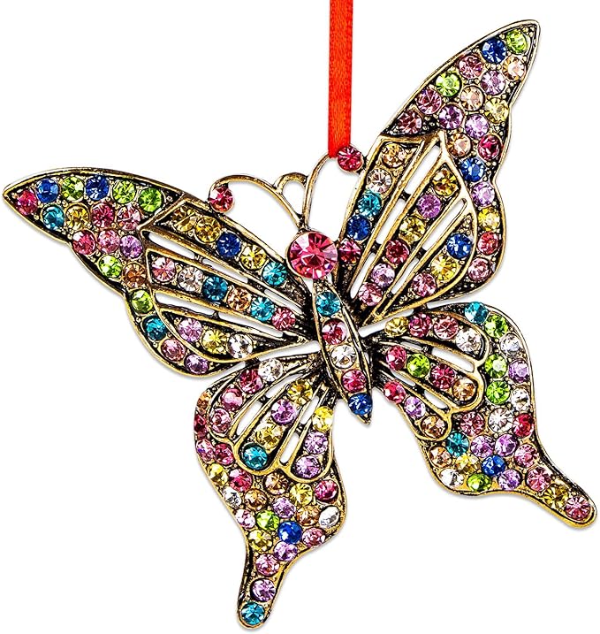 WhatSign Butterfly Gift for Women - Colorful Christmas Ornaments Metal Beauty Girly Monarch Ornament for Christmas Tree Decorations Unique Keepsake Gifts for Girls Kids Sister