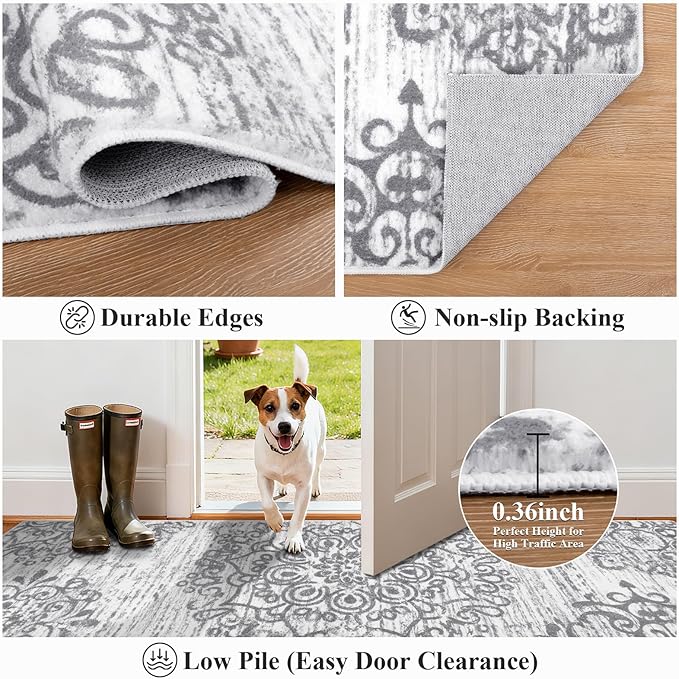 HEBE Hallway Runner Rug 2'x6' Washable Vintage Distressed Area Rugs Non Slip Laundry Rug Runner Boho Floor Carpet Runners for Hallways Entryway Laundry Room Kitchen Bathroom