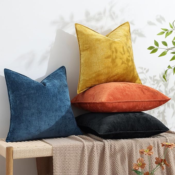 decorUhome Christmas Couch Throw Pillow Covers 20x20 Set of 2, Decorative Soft Euro Velvet Neutral Chenille Pillow Covers with Elegant Design for Sofa Bed Living Room Home Decor, Rust