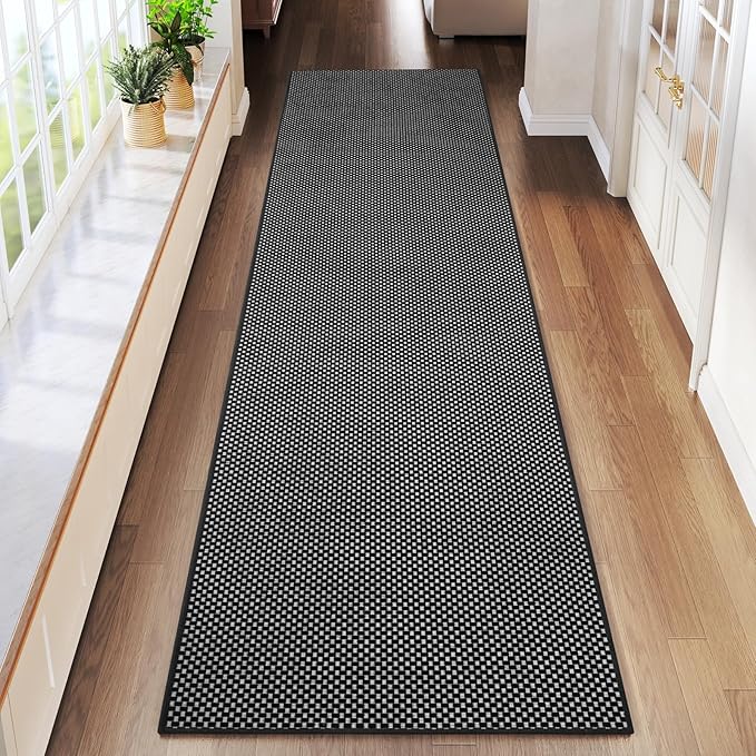 2x8 ft Runners for Hallways Extra Long Woven Washable Kitchen Runner Mat Rugs Non Slip, Soft Entryway Laundry Hall Floor Runner Carpet for Bedroom Hallway Living Room, Black