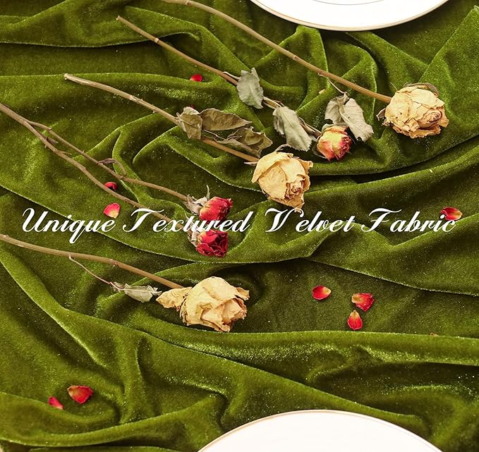 Velvet Table Runner 20 x 120 Inches 10ft Luxurious Thick Soft Velvet Christmas Thanksgiving Wedding Reception Table Runner for Party Reception Decorations(Olive Green, 6 Pack)