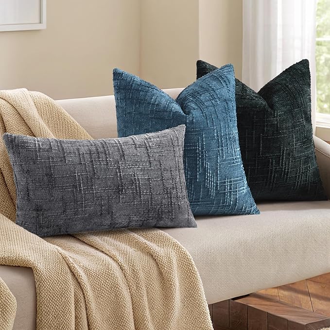 decorUhome Black Chenille Throw Pillow Covers 26x26 Set of 2 Thick Textured Slubby Couch Pillow Covers Farmhouse Accent Modern Neutral Decorative Pillow Cases for Bed Sofa Living Room