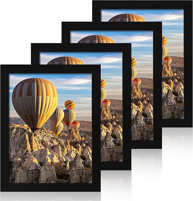 iRahmen 8.5x11 Picture Frame Set of 4, Wood Black Certificate Frame with Real Glass, Photo Frames 8.5 by 11 Diploma Document for Wall Hanging and Tabletop Display